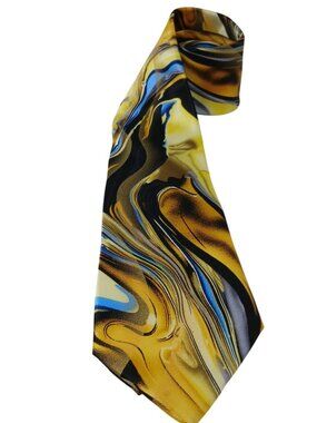 Garcia Cat Ghost Silk Tie  Abstract Yellow & Blue Swirl 60" x 3.3/8" #D-35